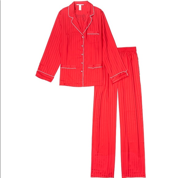 L VS VICTORIA'S SECRET Satin & Rhinestone /Crystal Button Red 2 pc PJ Set - Picture 5 of 11